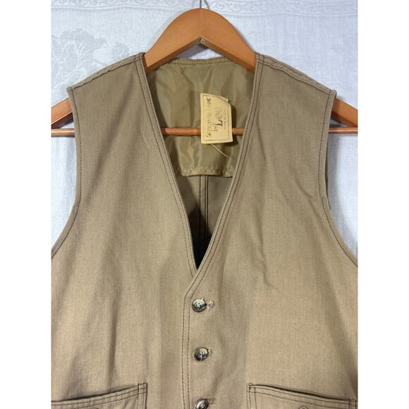 Vintage Vest Separate-Lees by Lee 42R Tan Waistcoat 70s Western Pockets - Picture 3 of 8
